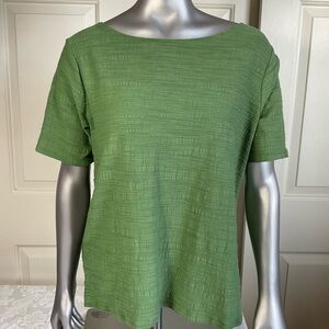 J Crew Women Size Medium Waffle Poly Cotton Short Sleeve Green Blouse